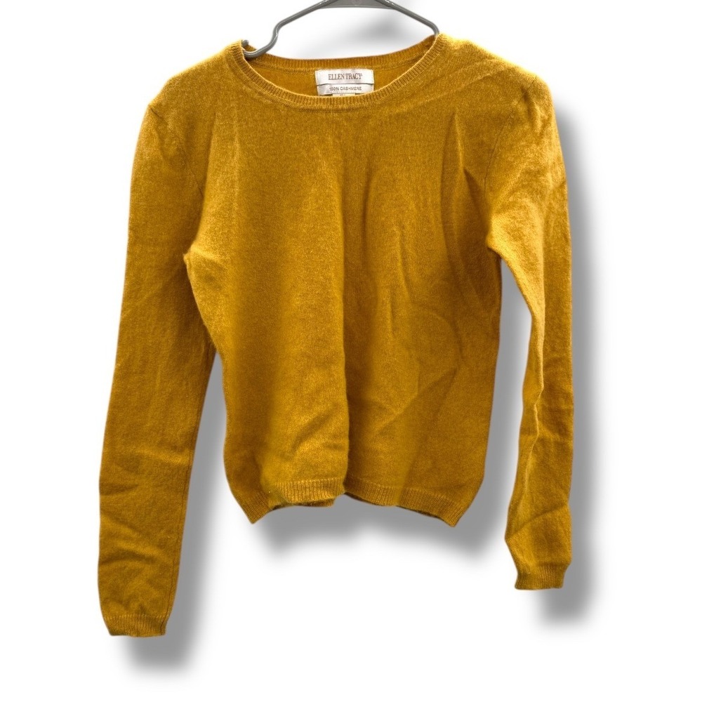 Ellen Tracy Cashmere Sweater Women's Fits Small Yellow Long Sleeve Pullover Soft